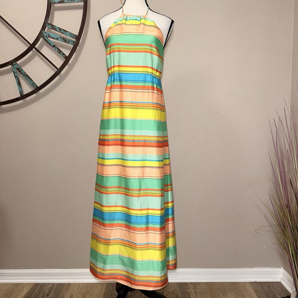 Ann Taylor Petite Maxi Sundress Size 0P NWT Halter Multicolor Striped Lined